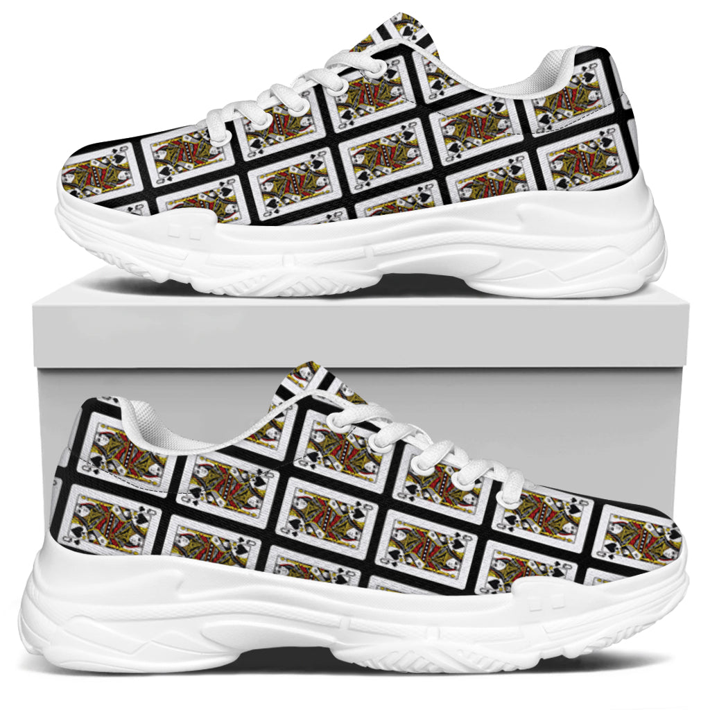Queen Of Spades Playing Card Pattern Print White Chunky Shoes