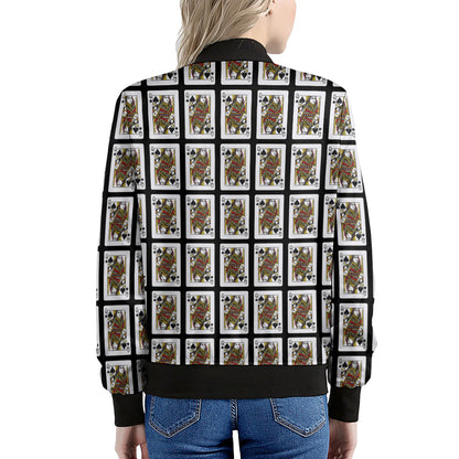 Queen Of Spades Playing Card Pattern Print Women's Bomber Jacket