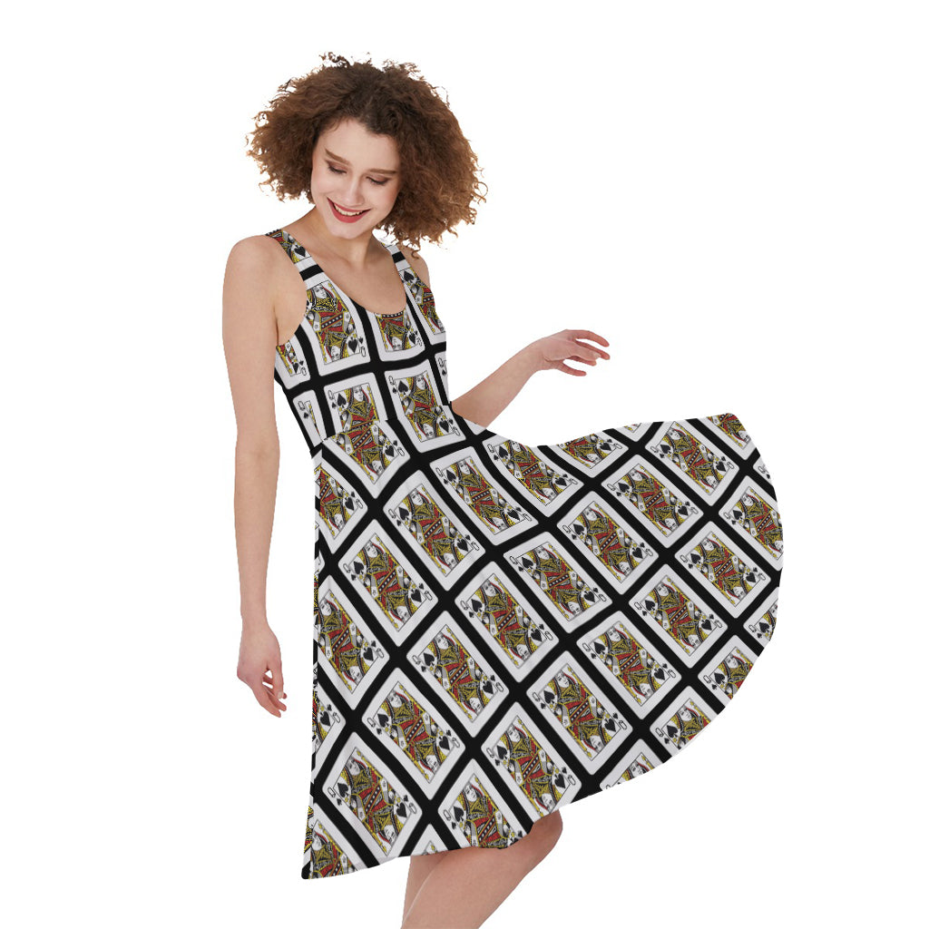 Queen Of Spades Playing Card Pattern Print Women's Sleeveless Dress