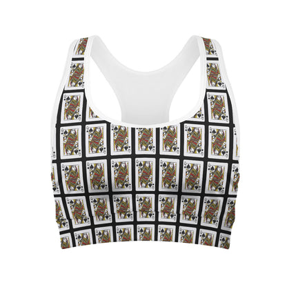 Queen Of Spades Playing Card Pattern Print Women's Sports Bra