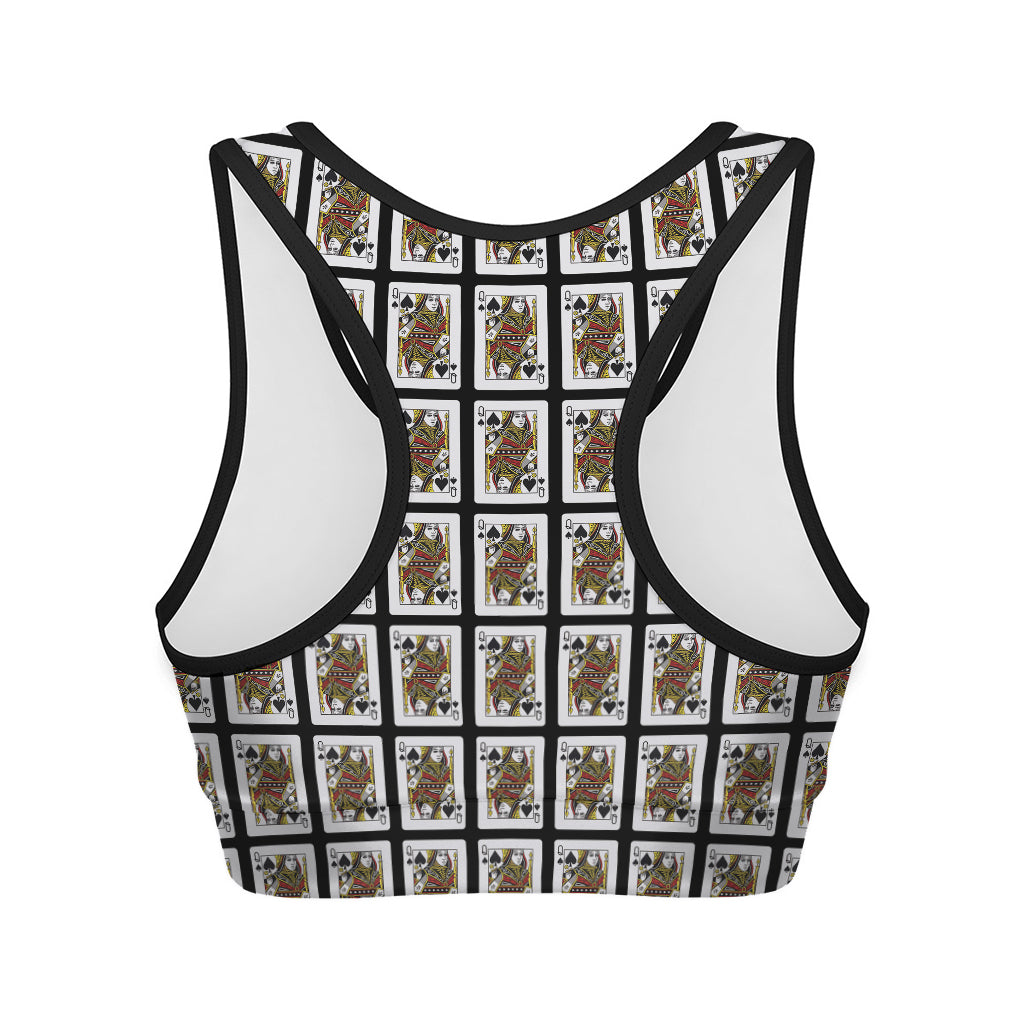 Queen Of Spades Playing Card Pattern Print Women's Sports Bra