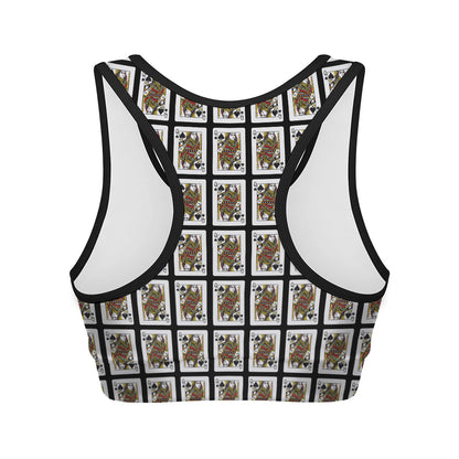 Queen Of Spades Playing Card Pattern Print Women's Sports Bra