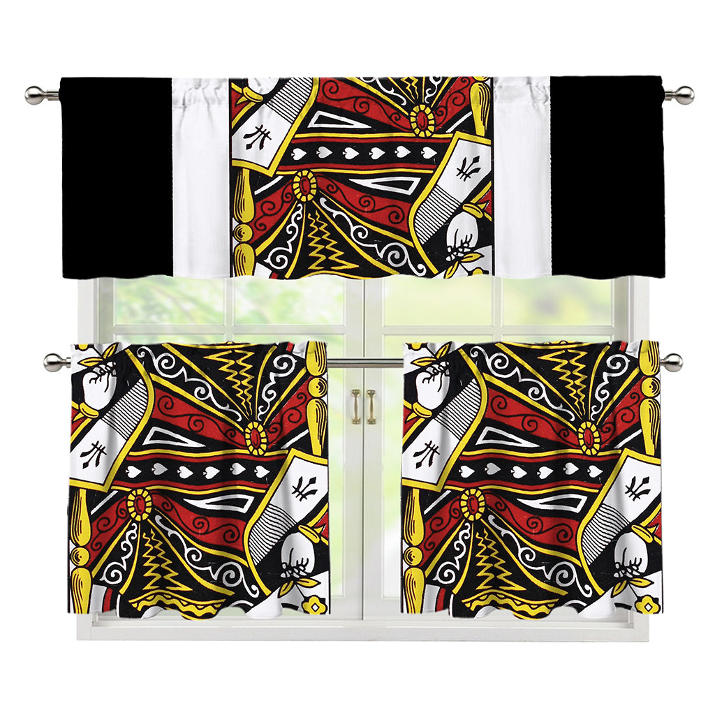 Queen Of Spades Playing Card Print 3 Piece Kitchen Curtains