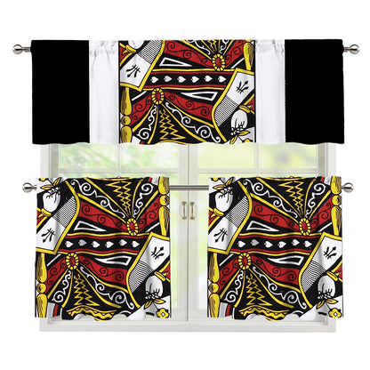 Queen Of Spades Playing Card Print 3 Piece Kitchen Curtains