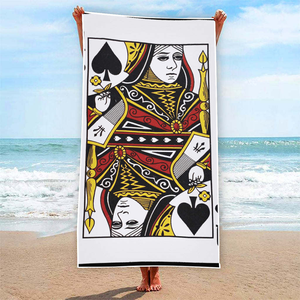 Queen Of Spades Playing Card Print Beach Towel