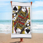 Queen Of Spades Playing Card Print Beach Towel
