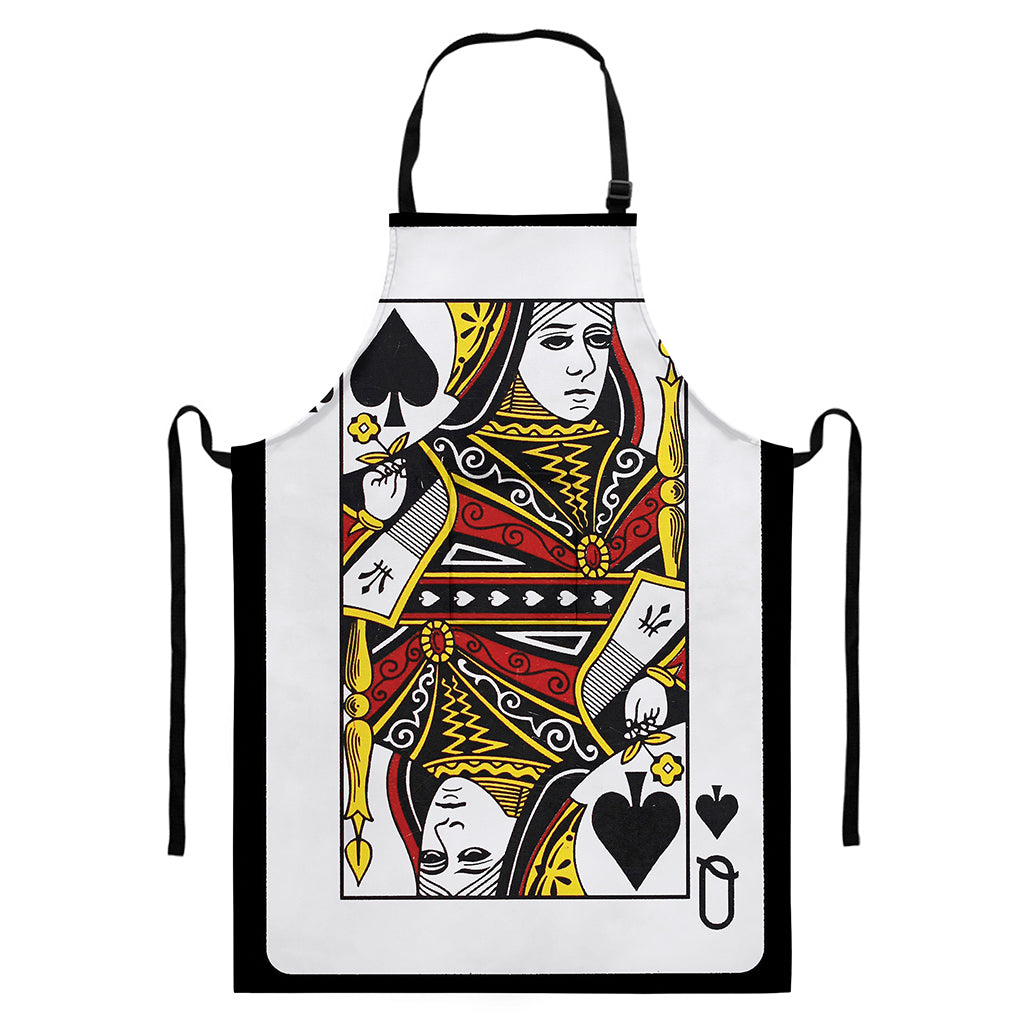 Queen Of Spades Playing Card Print Bib Apron With Pocket