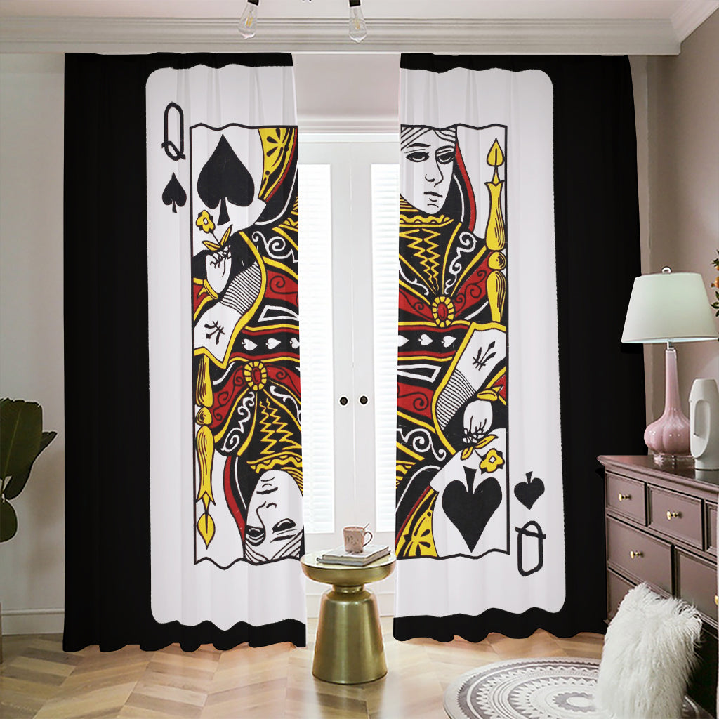 Queen Of Spades Playing Card Print Blackout Pencil Pleat Curtains