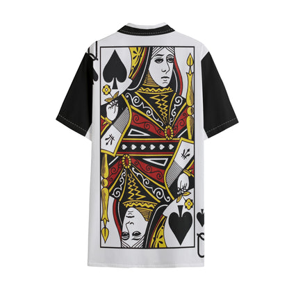 Queen Of Spades Playing Card Print Cotton Hawaiian Shirt