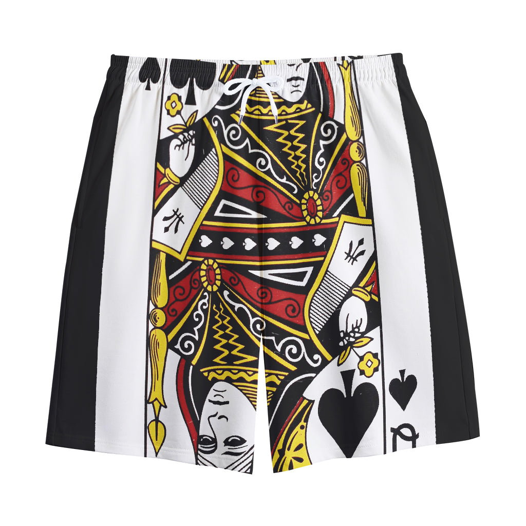 Queen Of Spades Playing Card Print Cotton Shorts