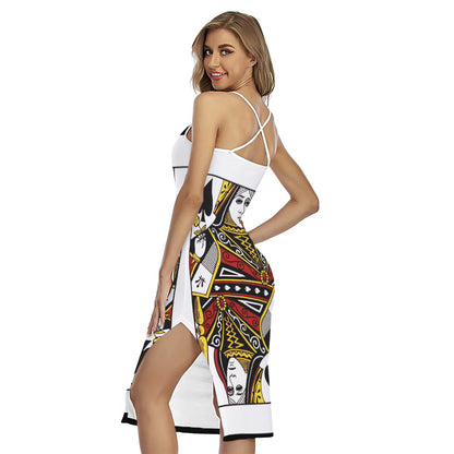 Queen Of Spades Playing Card Print Cross Back Cami Dress