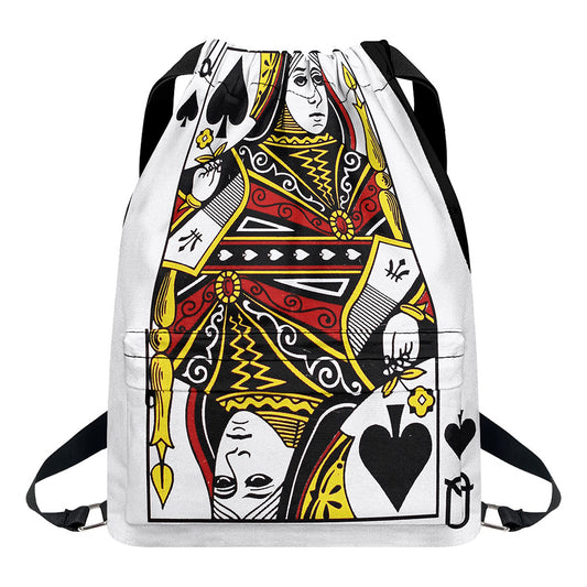 Queen Of Spades Playing Card Print Drawstring Backpack