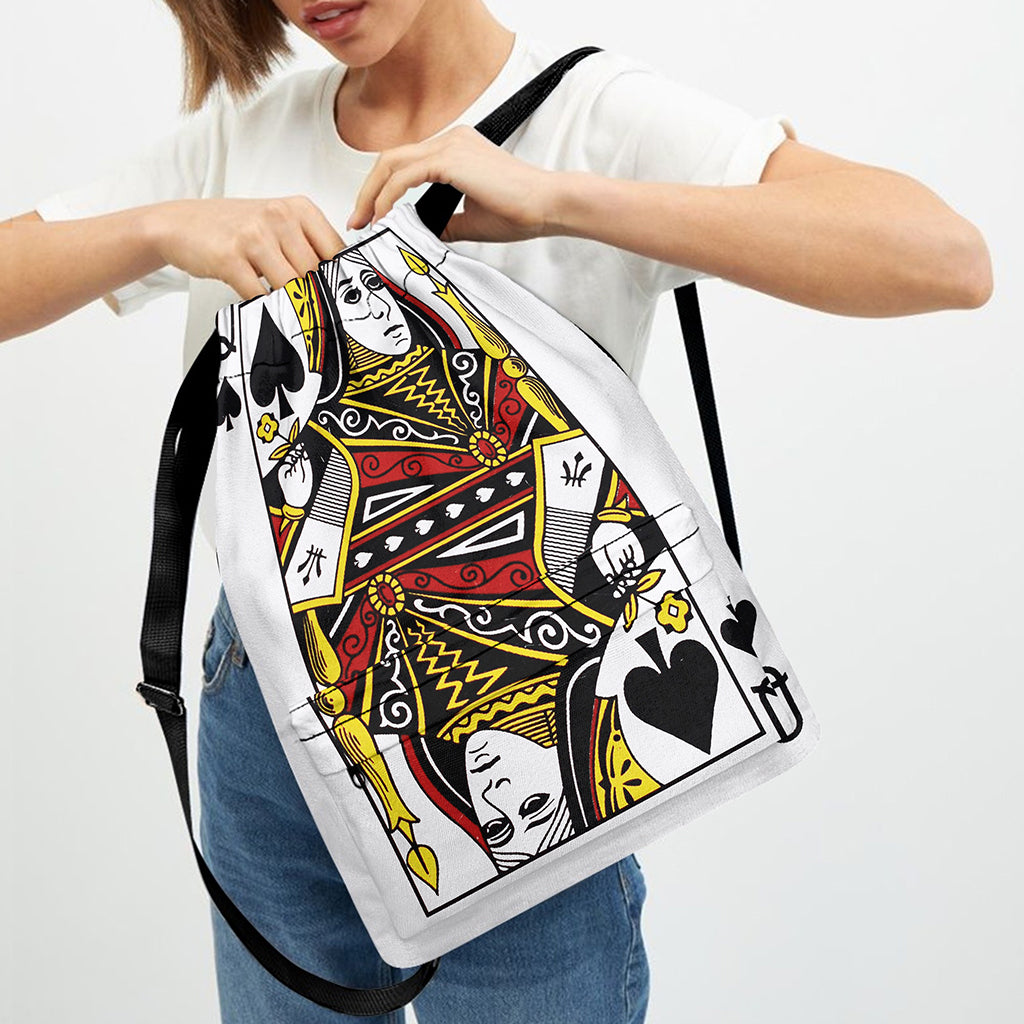 Queen Of Spades Playing Card Print Drawstring Backpack