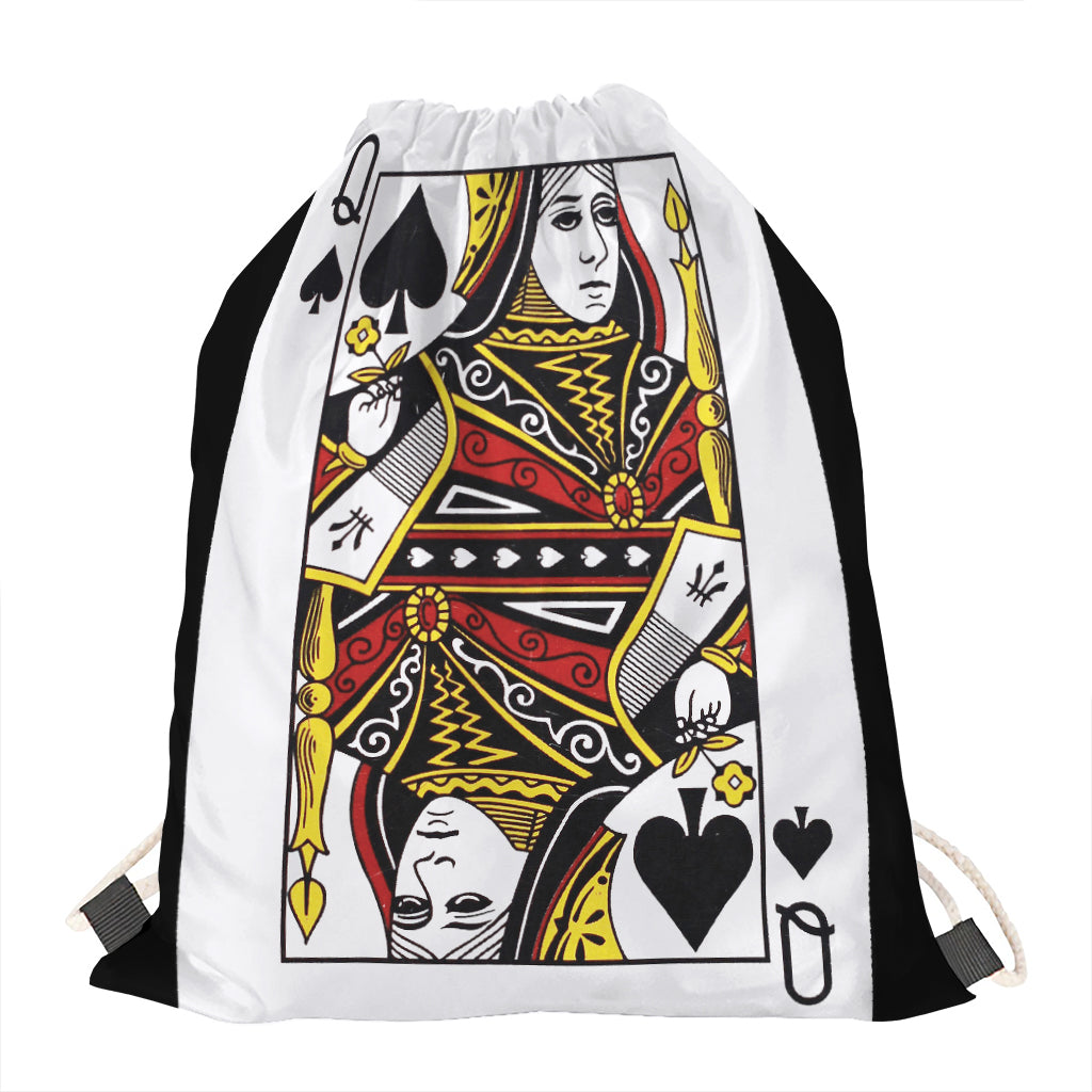 Queen Of Spades Playing Card Print Drawstring Bag