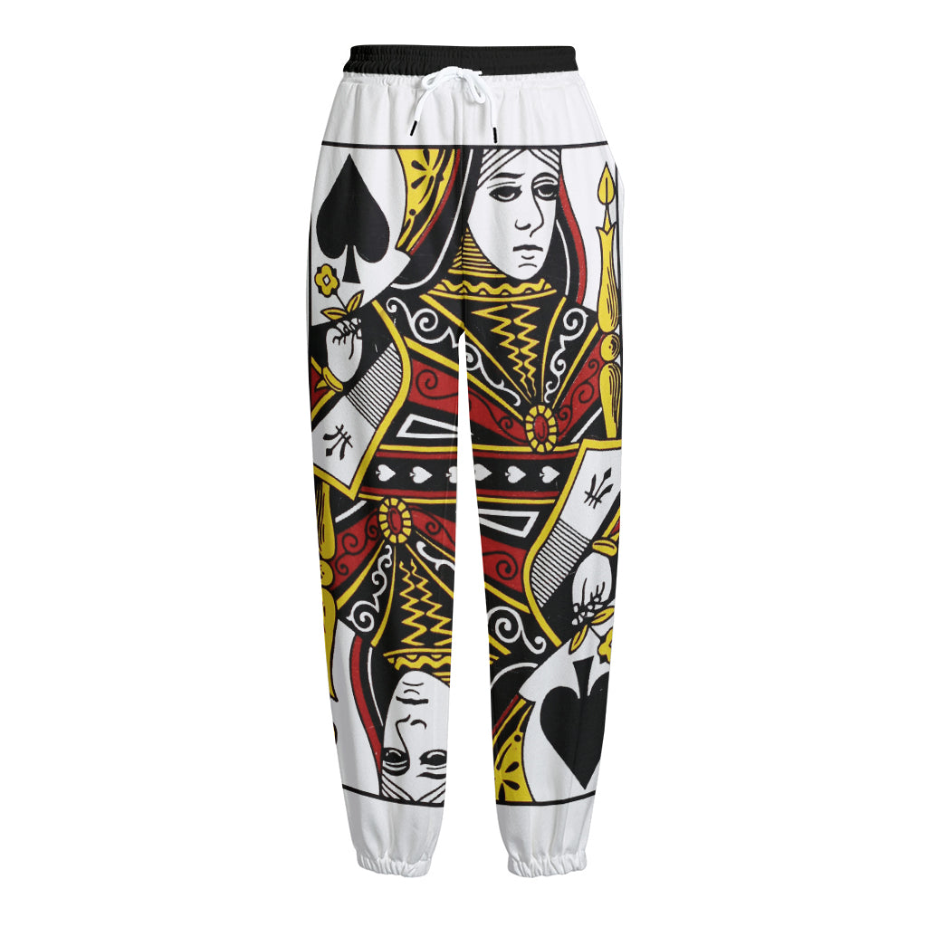 Queen Of Spades Playing Card Print Fleece Lined Knit Pants