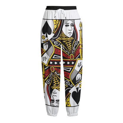 Queen Of Spades Playing Card Print Fleece Lined Knit Pants