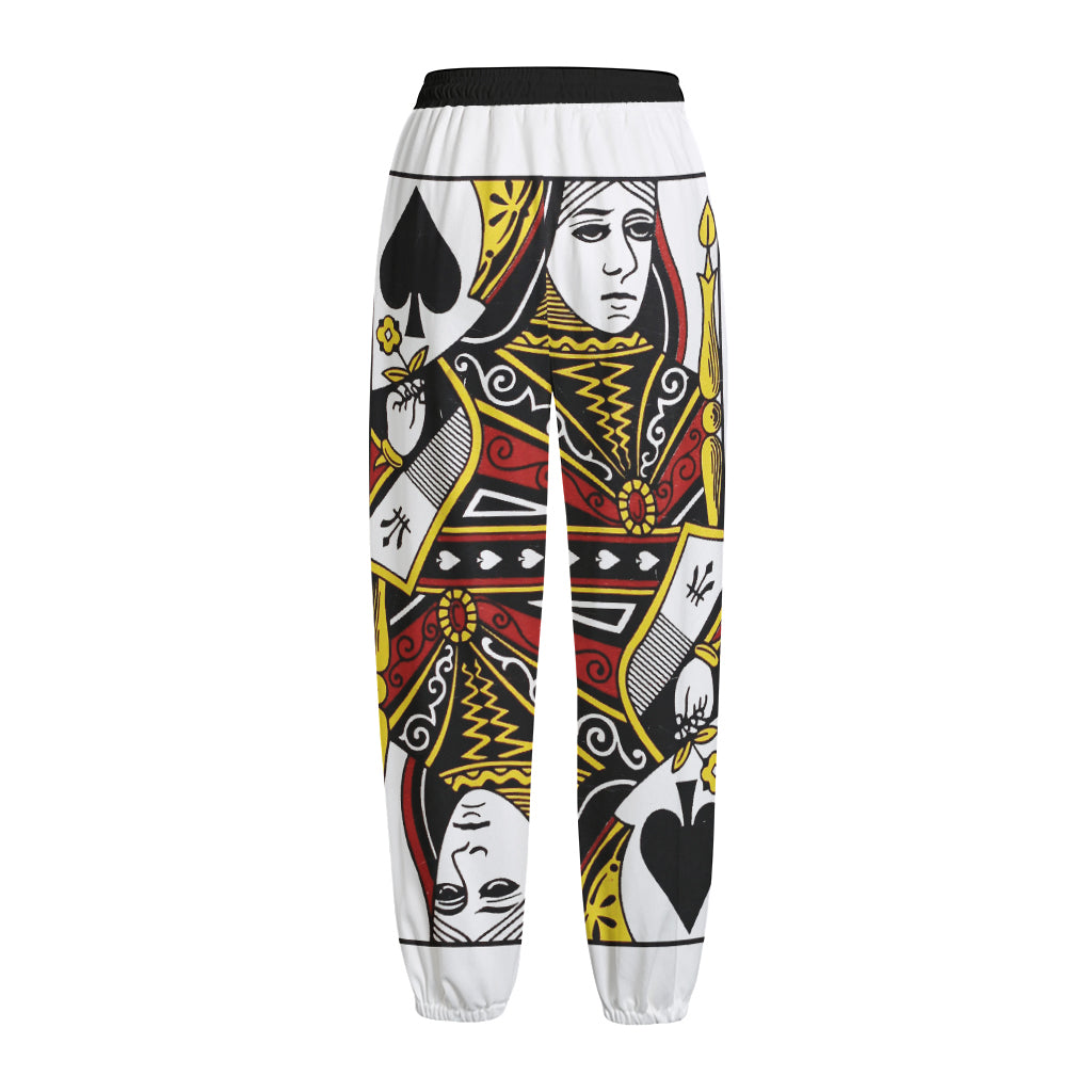 Queen Of Spades Playing Card Print Fleece Lined Knit Pants