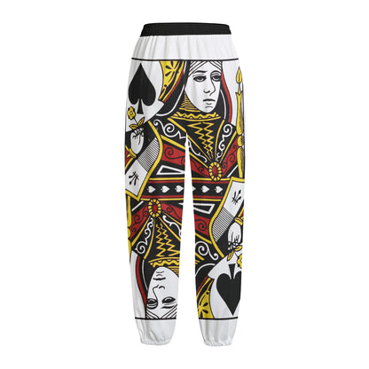 Queen Of Spades Playing Card Print Fleece Lined Knit Pants