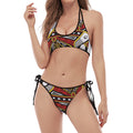 Queen Of Spades Playing Card Print Halter Scoop Tie Side Bikini