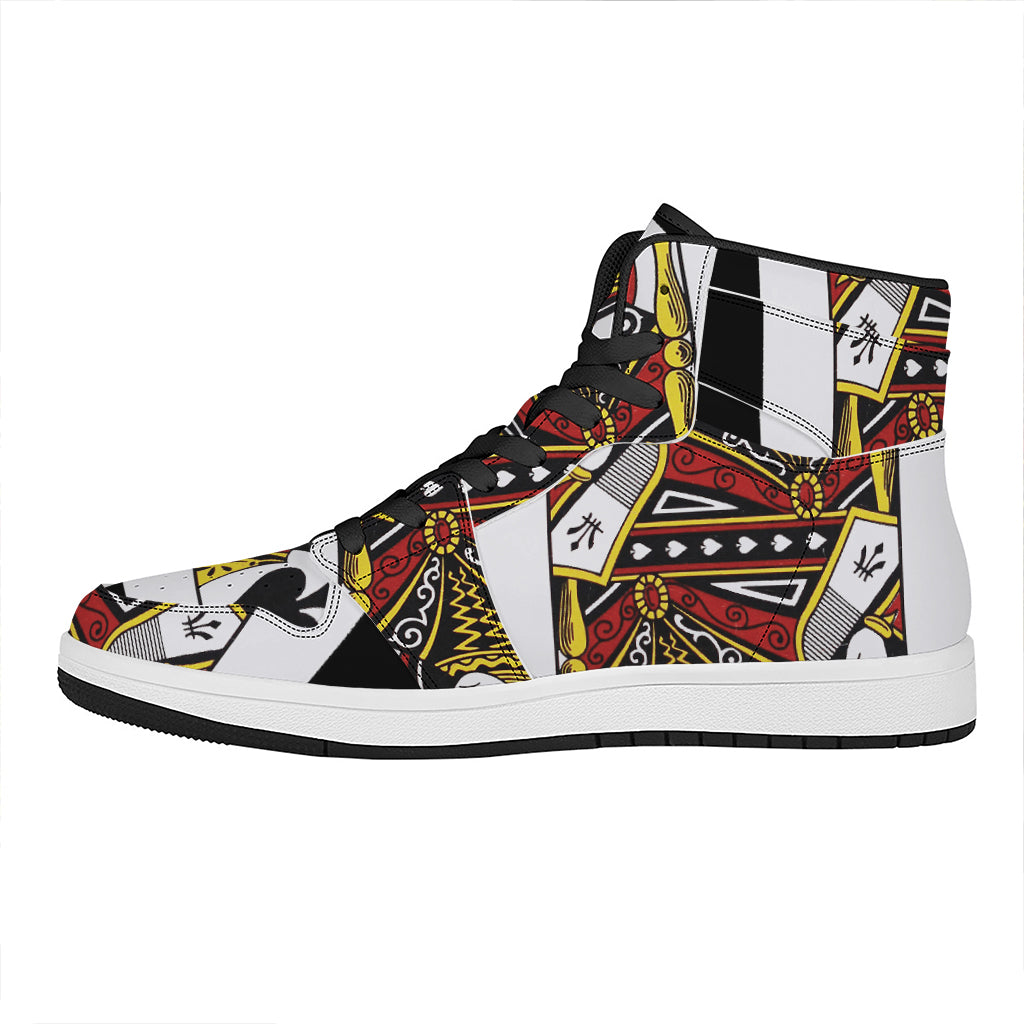 Queen Of Spades Playing Card Print High Top Leather Sneakers