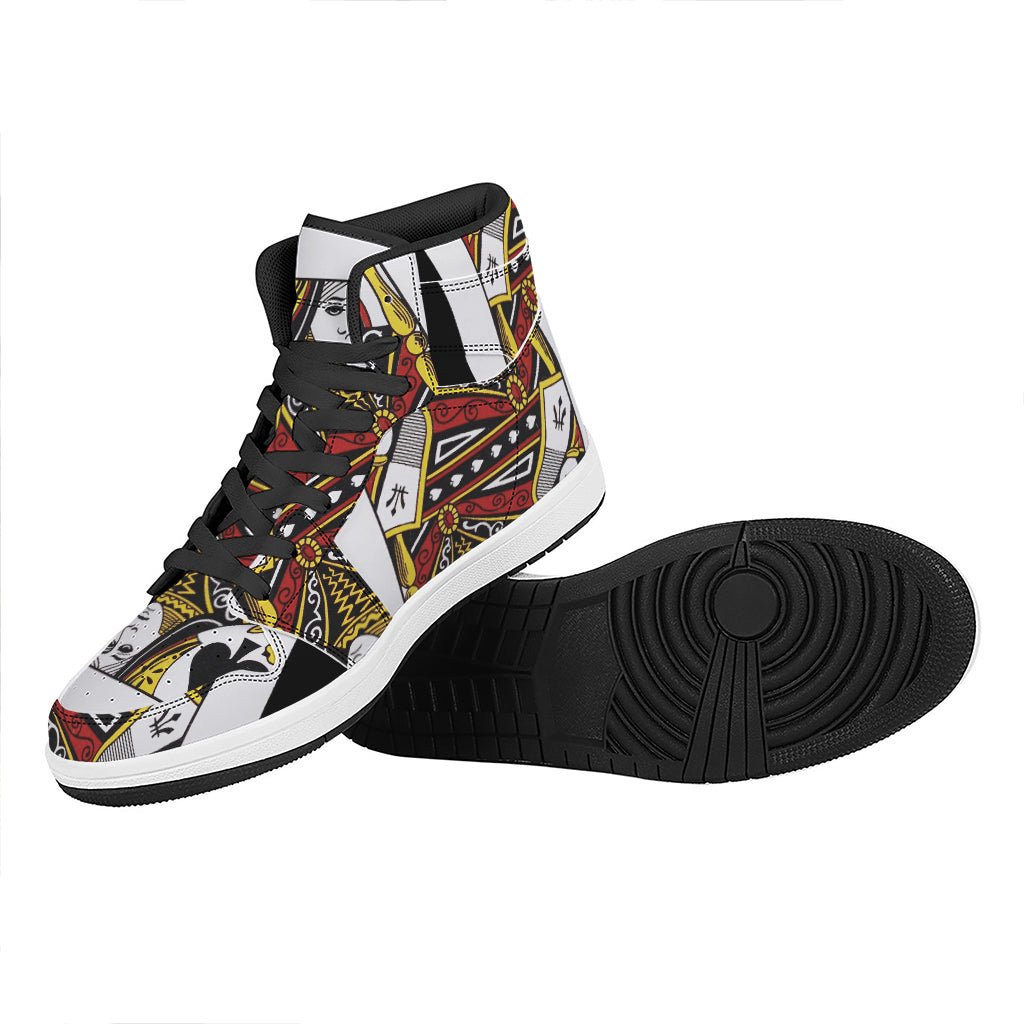 Queen Of Spades Playing Card Print High Top Leather Sneakers