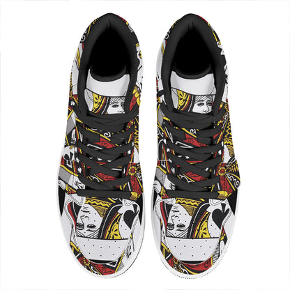 Queen Of Spades Playing Card Print High Top Leather Sneakers
