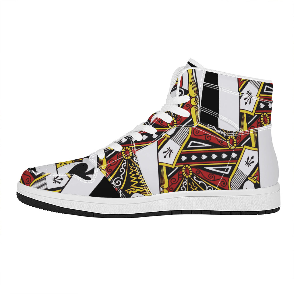 Queen Of Spades Playing Card Print High Top Leather Sneakers