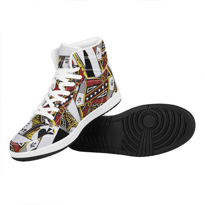 Queen Of Spades Playing Card Print High Top Leather Sneakers