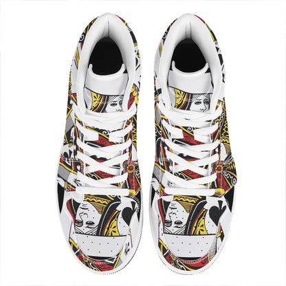 Queen Of Spades Playing Card Print High Top Leather Sneakers