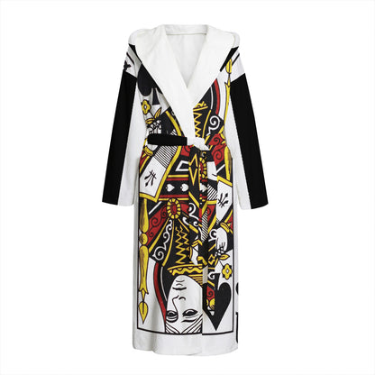 Queen Of Spades Playing Card Print Hooded Bathrobe