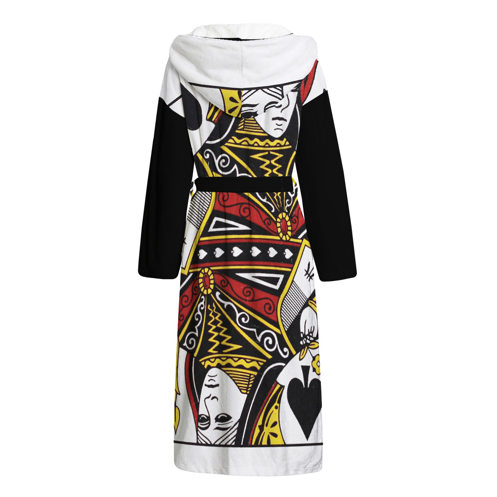 Queen Of Spades Playing Card Print Hooded Bathrobe