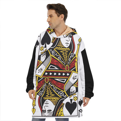 Queen Of Spades Playing Card Print Hoodie Blanket