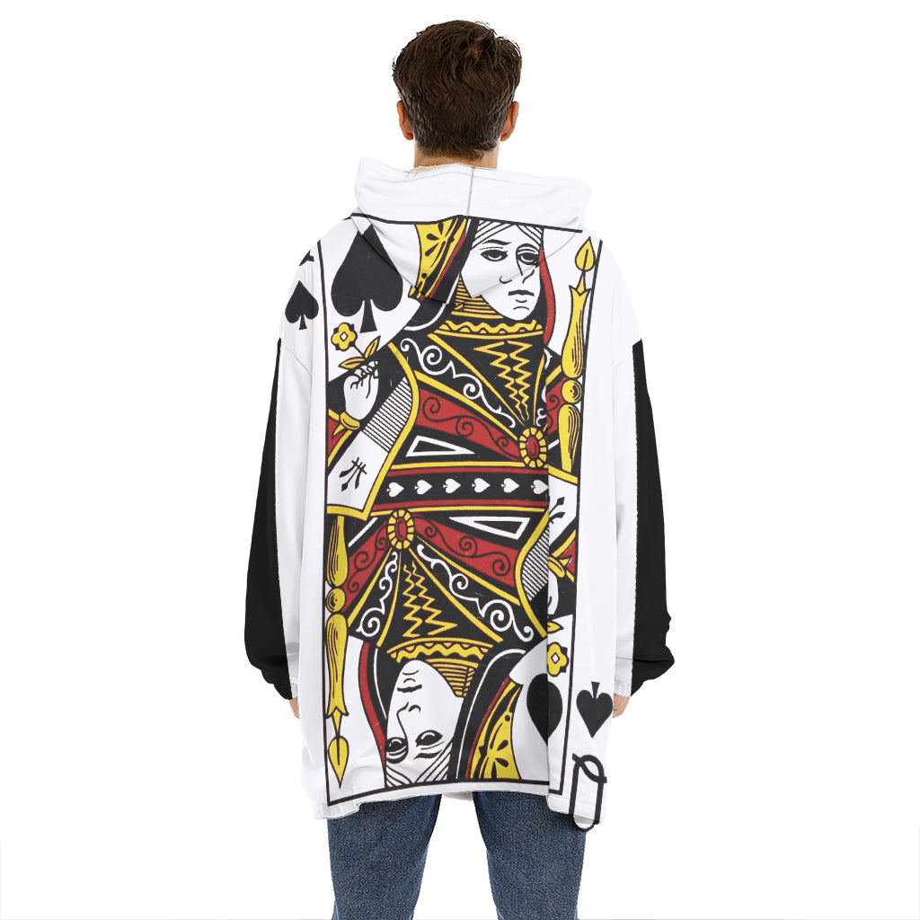 Queen Of Spades Playing Card Print Hoodie Blanket