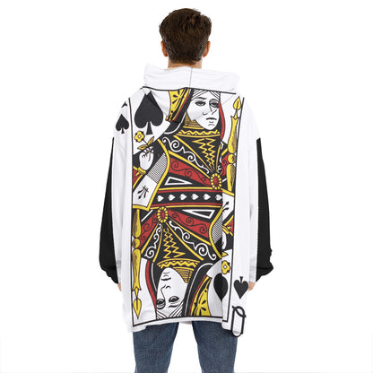Queen Of Spades Playing Card Print Hoodie Blanket