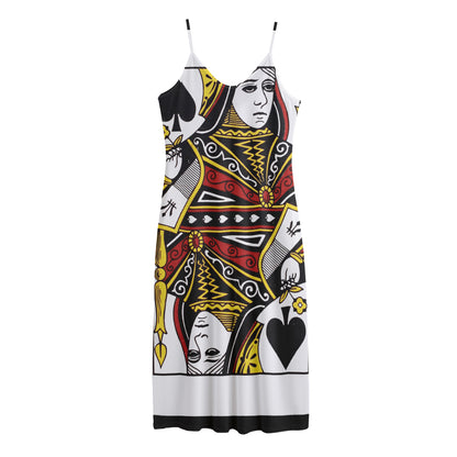Queen Of Spades Playing Card Print Jersey Midi Cami Dress