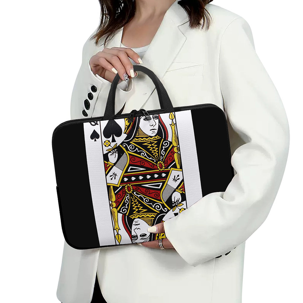 Queen Of Spades Playing Card Print Laptop Sleeve With Handle