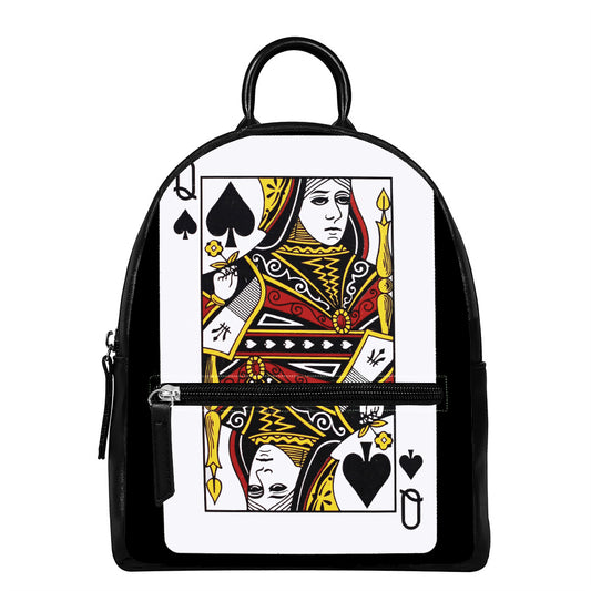 Queen Of Spades Playing Card Print Leather Backpack