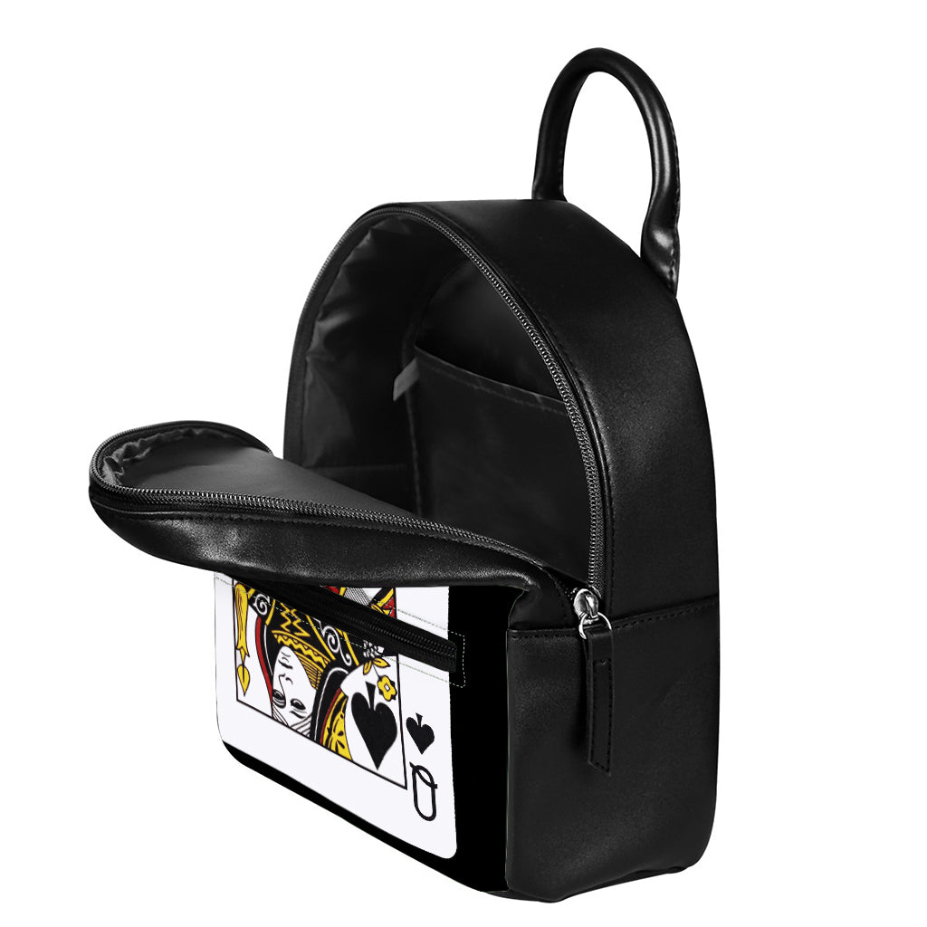 Queen Of Spades Playing Card Print Leather Backpack