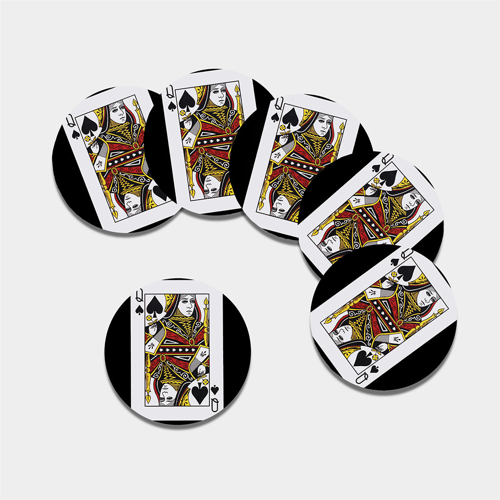 Queen Of Spades Playing Card Print Leather Coaster Set