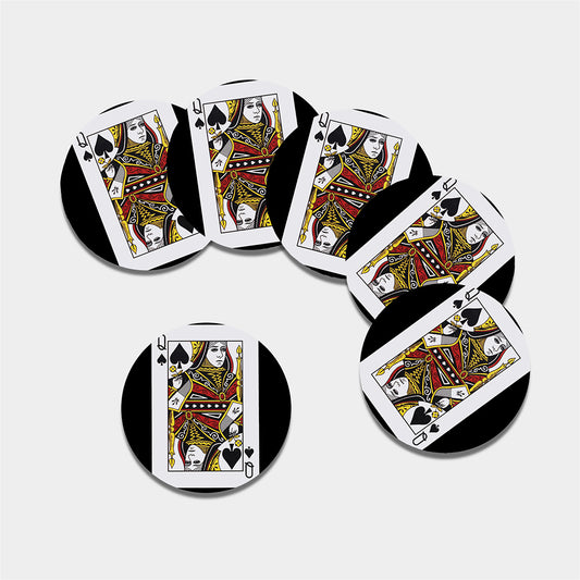 Queen Of Spades Playing Card Print Leather Coaster Set