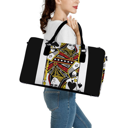 Queen Of Spades Playing Card Print Leather Duffle Bag