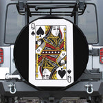 Queen Of Spades Playing Card Print Leather Spare Tire Cover