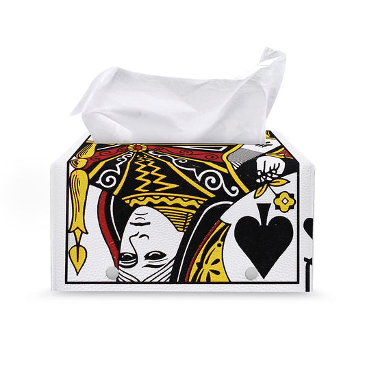 Queen Of Spades Playing Card Print Leather Tissue Box Cover