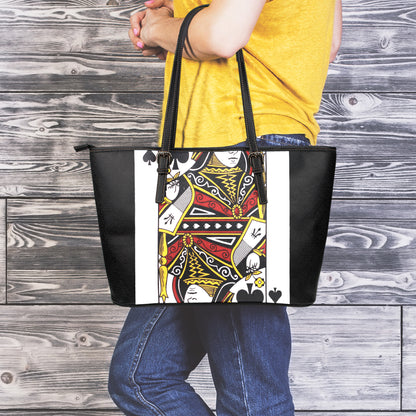 Queen Of Spades Playing Card Print Leather Tote Bag