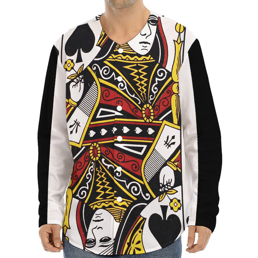 Queen Of Spades Playing Card Print Long Sleeve Baseball Jersey