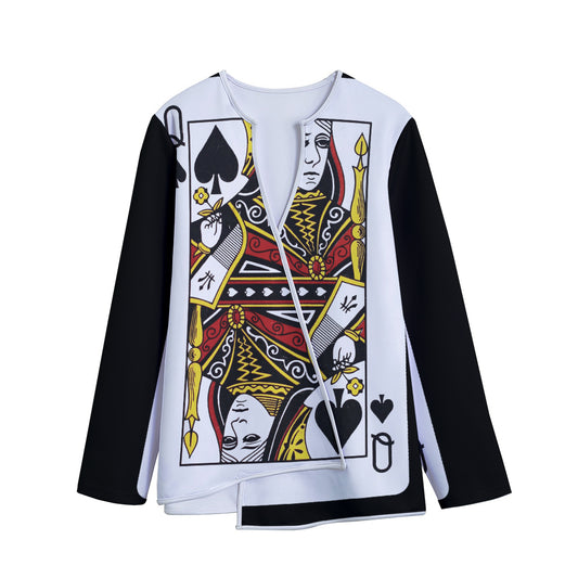 Queen Of Spades Playing Card Print Long Sleeve Short Coat