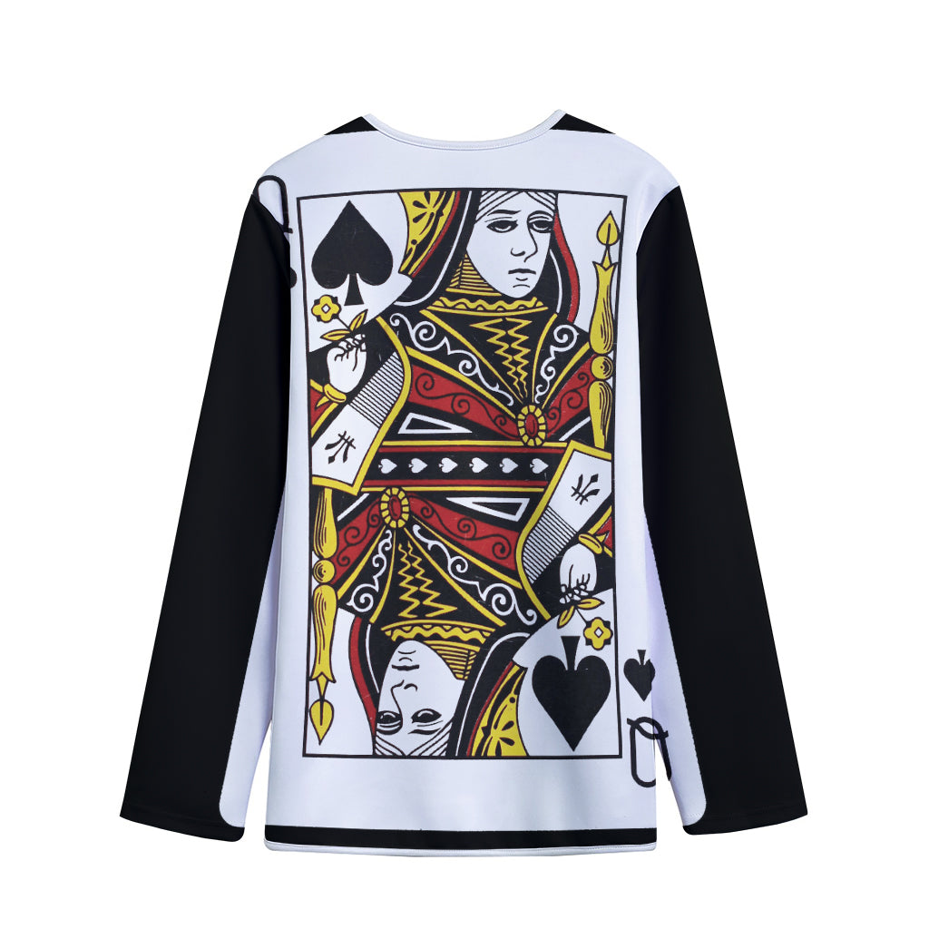 Queen Of Spades Playing Card Print Long Sleeve Short Coat