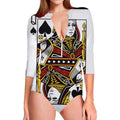 Queen Of Spades Playing Card Print Long Sleeve Swimsuit