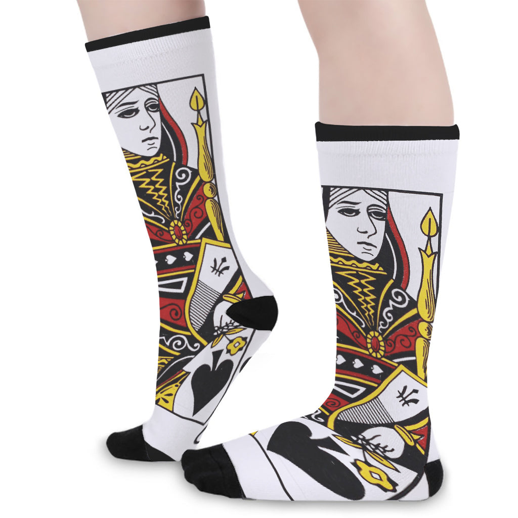 Queen Of Spades Playing Card Print Long Socks