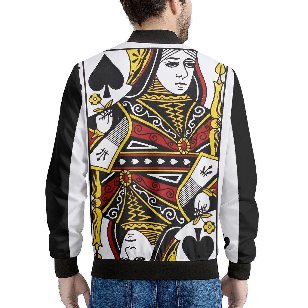 Queen Of Spades Playing Card Print Men's Bomber Jacket